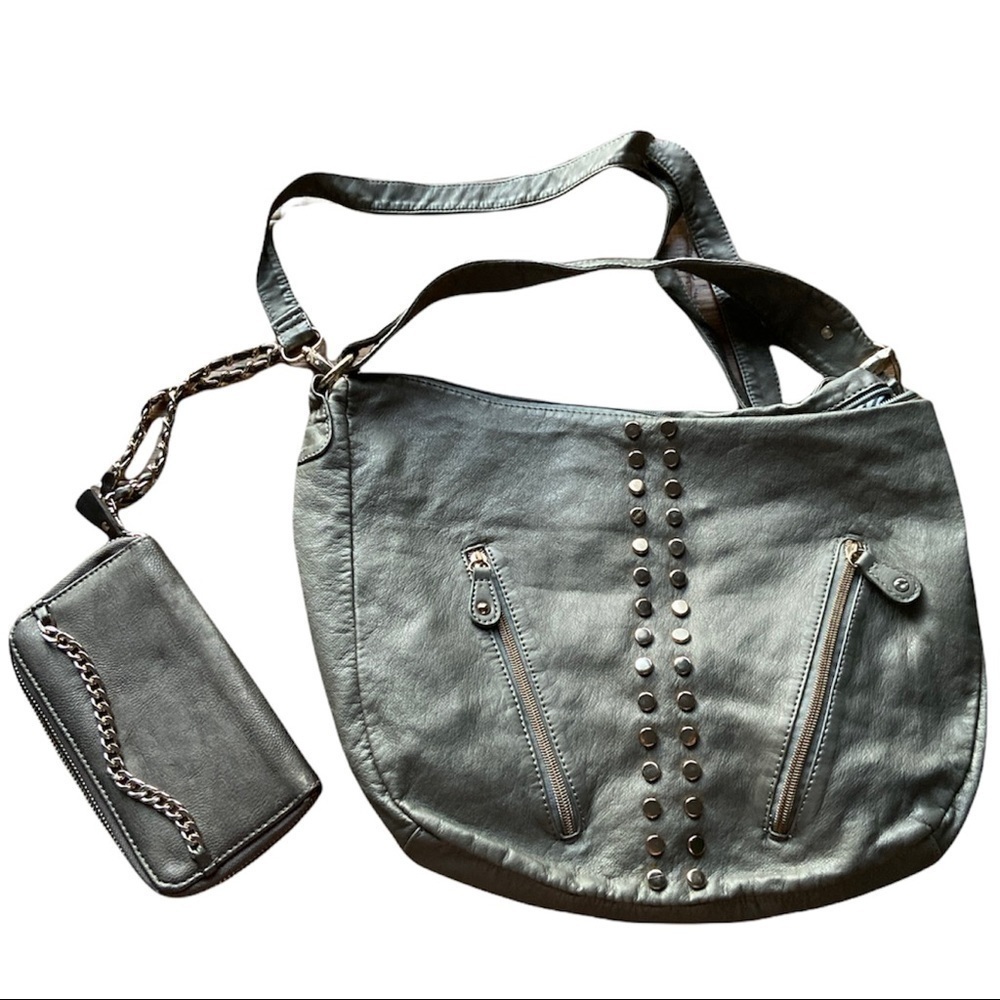 Metallic studded purse and wallet
